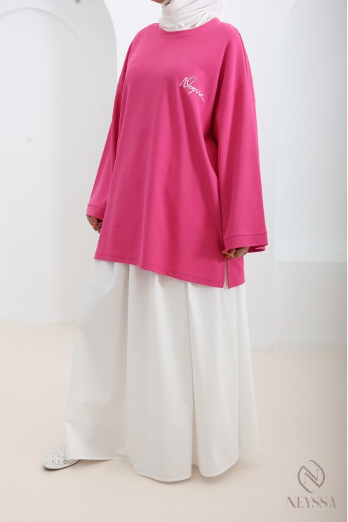 Rosa Oversize-T-Shirt aus Piqué mit Neyssa-Signatur