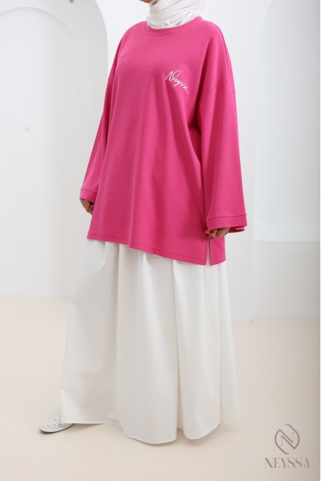 Rosa Oversize-T-Shirt aus Piqué mit Neyssa-Signatur