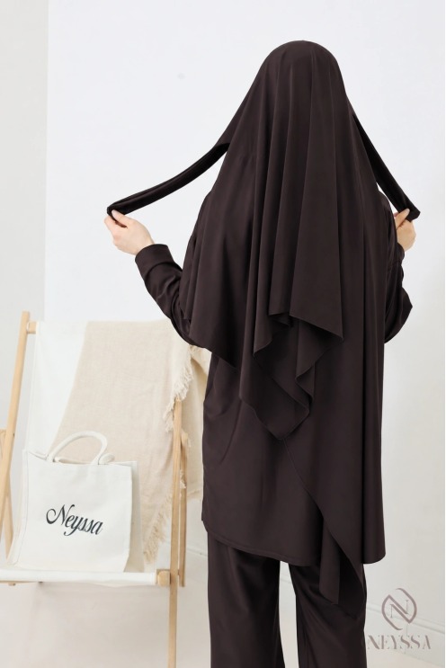 Burkini femme tissu hydrofuge pour femme voilée marron