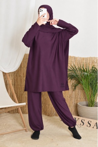 Burkini femme tissu hydrofuge pour femme voilée marron 2