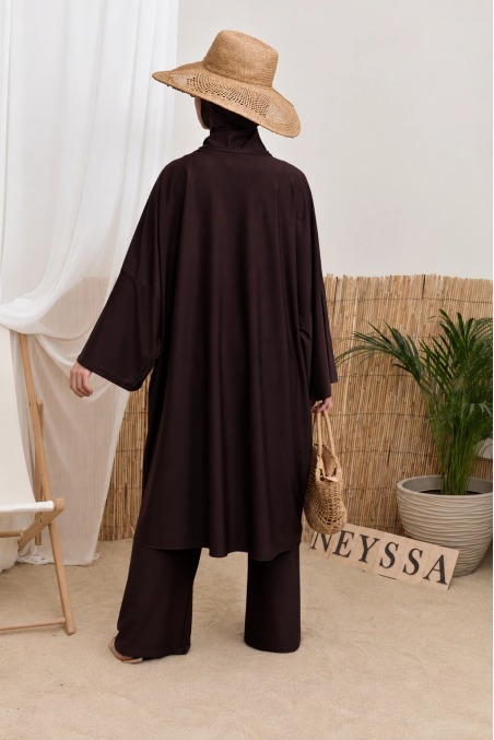 Burkini long marron foncé coupe modeste burkini de piscine by Neyssa