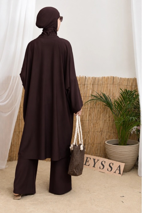Burkini long marron foncé coupe modeste burkini de piscine by Neyssa