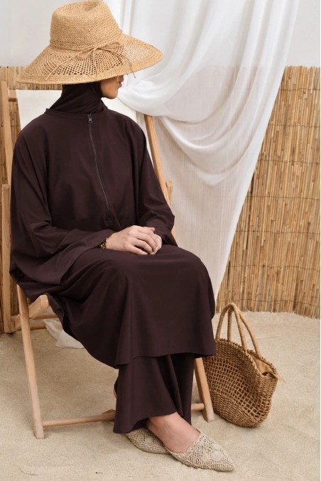 Burkini long marron foncé coupe modeste burkini de piscine by Neyssa