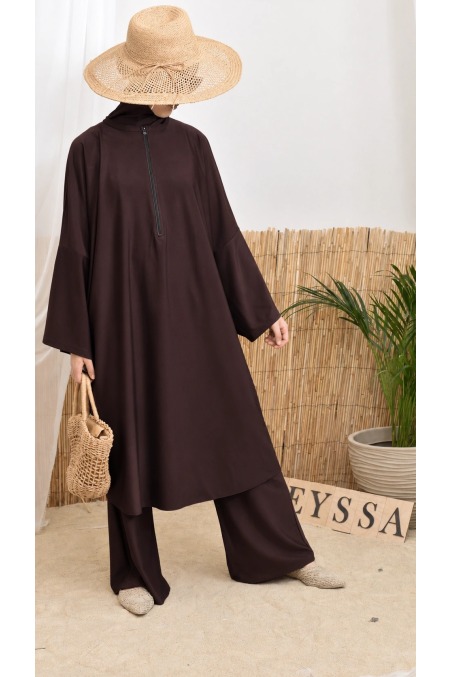 Burkini long marron foncé coupe modeste burkini de piscine by Neyssa