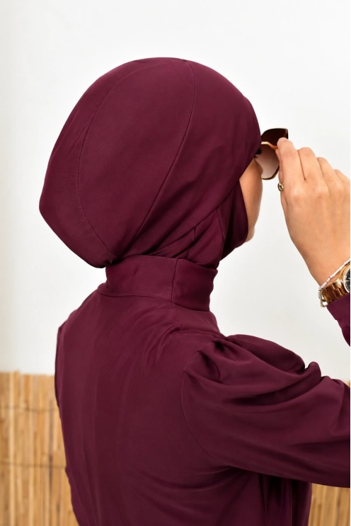 Burkini long bordeaux coupe papillon extra ample, séchage rapide