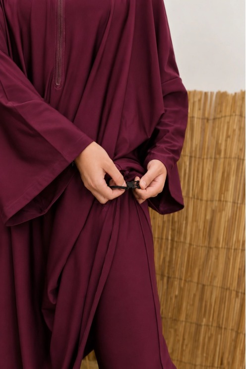 Burkini long bordeaux coupe papillon extra ample, séchage rapide