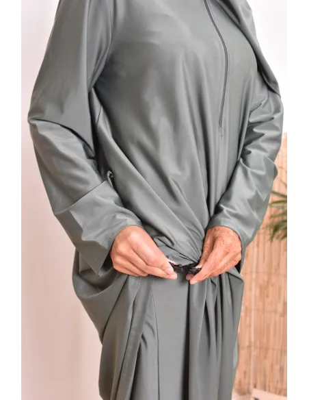 Burkini with long tunic zip for breastfeeding, integrated hijab