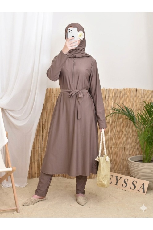 Burkini tunic long zip facilitates breastfeeding, integrated hijab