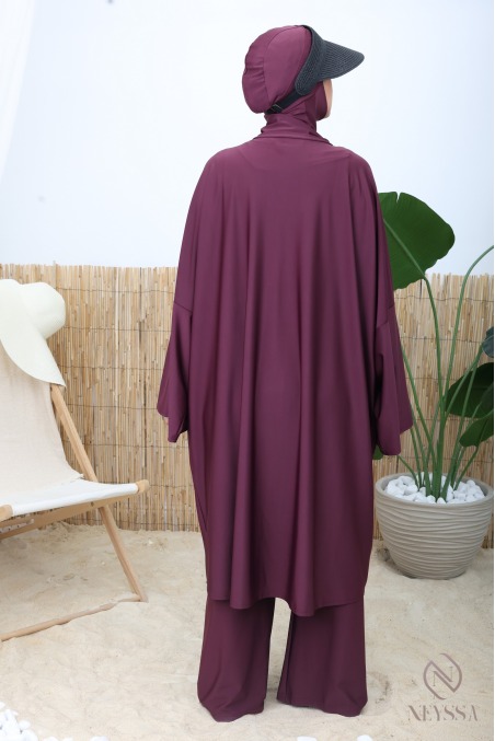 Women's black swim burkini with extra-large butterfly cut