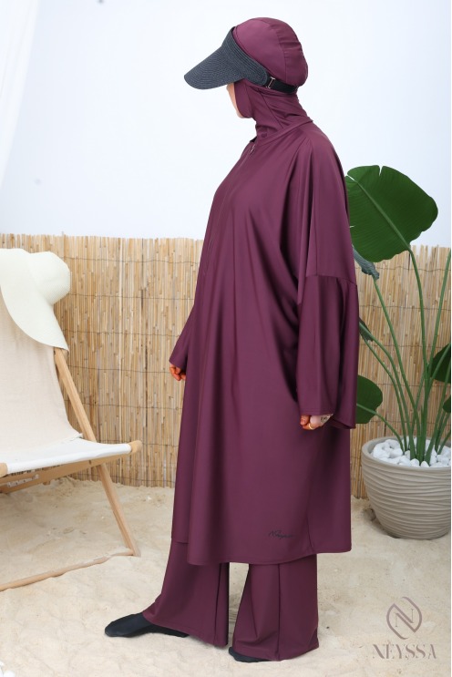 Women's black swim burkini with extra-large butterfly cut