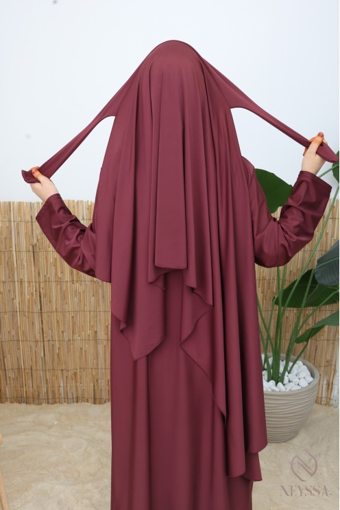 4-Piece Burgundy Long Zip-Up Tunic Burkini