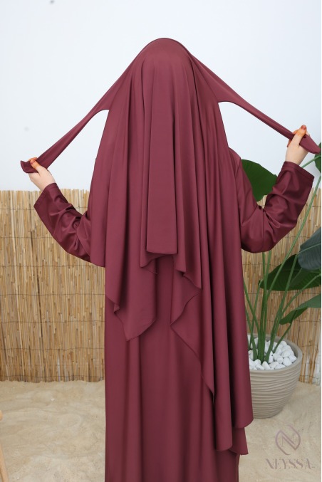 Burkini 4 Pièces Couvrant Burgundy Tunique Zippée Longue
