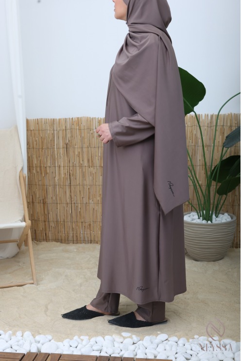 Burkini tunique longue zippée facilite l'allaitement, hijab intégré