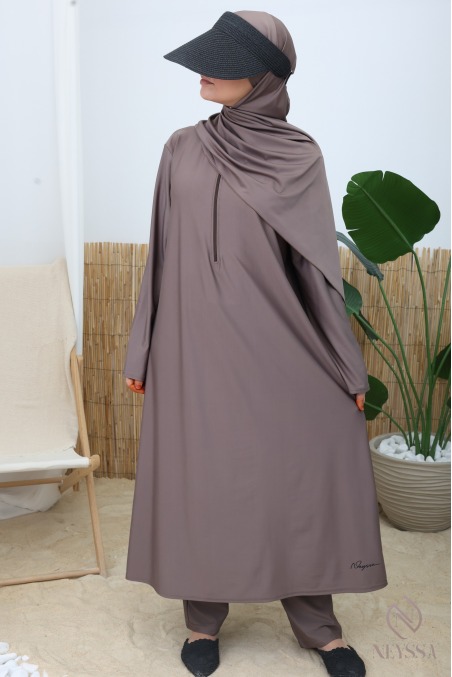 Burkini tunique longue zippée facilite l'allaitement, hijab intégré