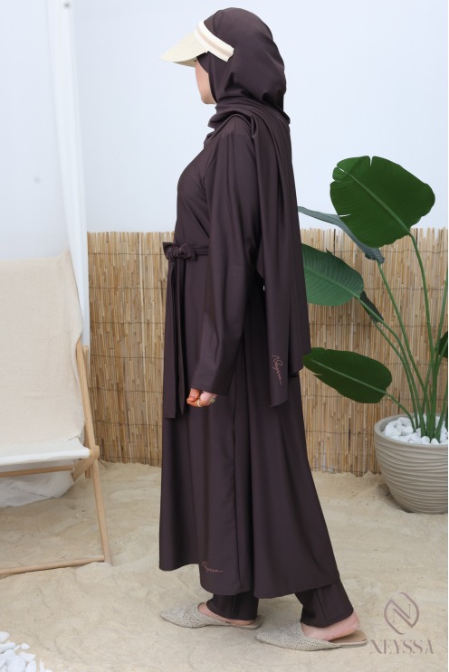 Hijab de bain à nouer Chocolat pour burkini tissu hydrofuge