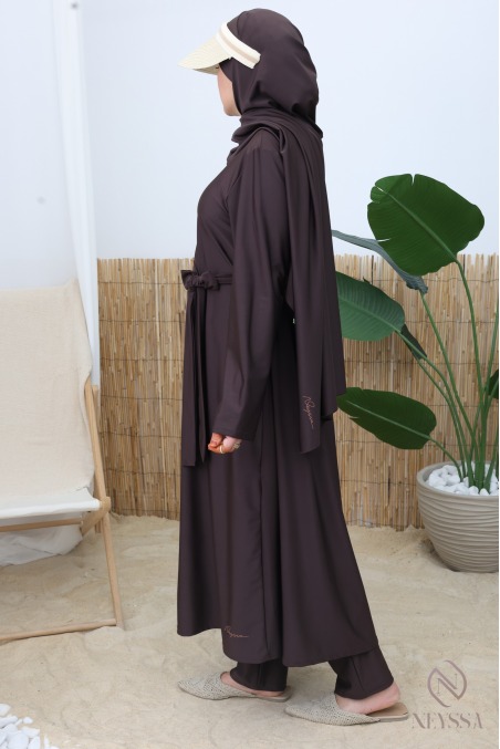 Chocolate-colored Tie-Front Swim Hijab for Burkini