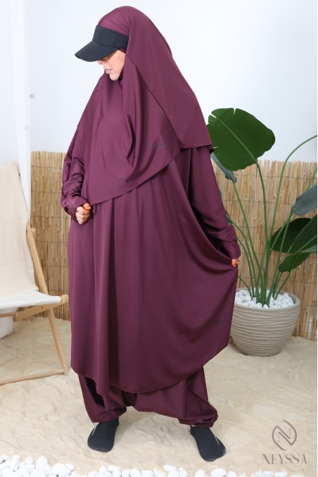 Schlichter, wasserabweisender Jilbab in Feigenfarbe, Burkini Khimar