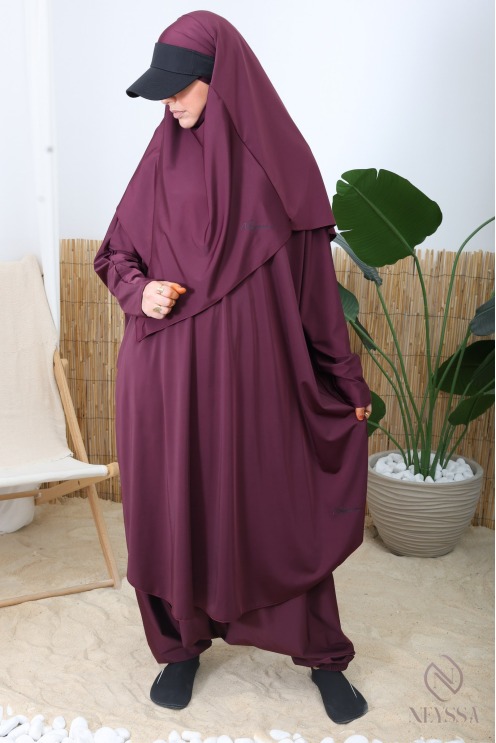 Jilbab de bain figue modeste tissu hydrofuge, burkini avec khimar