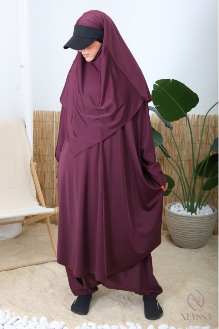 Jilbab de bain figue modeste tissu hydrofuge, burkini avec khimar