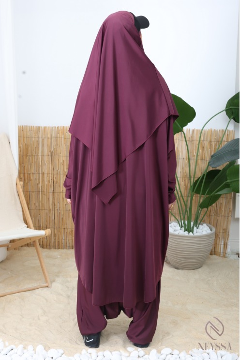 Modest fig-print swim jilbab in water-repellent fabric, burkini khimar
