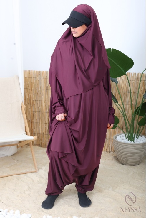 Jilbab de bain figue modeste tissu hydrofuge, burkini avec khimar