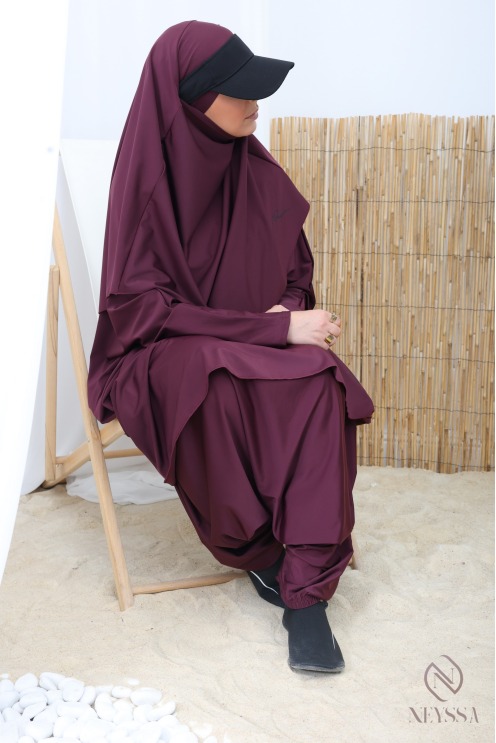 Jilbab de bain figue modeste tissu hydrofuge, burkini avec khimar