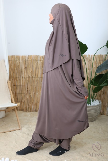 Dark Taupe 3-Piece Swimsuit Jilbab with Harem Pants a Summer Must-Have