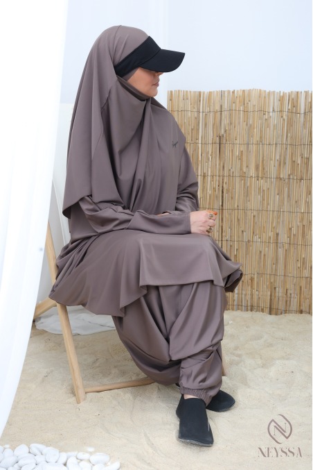 Burkini Jilbab de bain Taupe foncé sarouel 3 pièces, must have été
