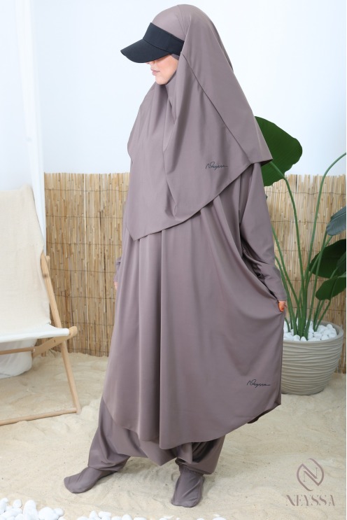 Burkini Jilbab de bain Taupe foncé sarouel 3 pièces, must have été