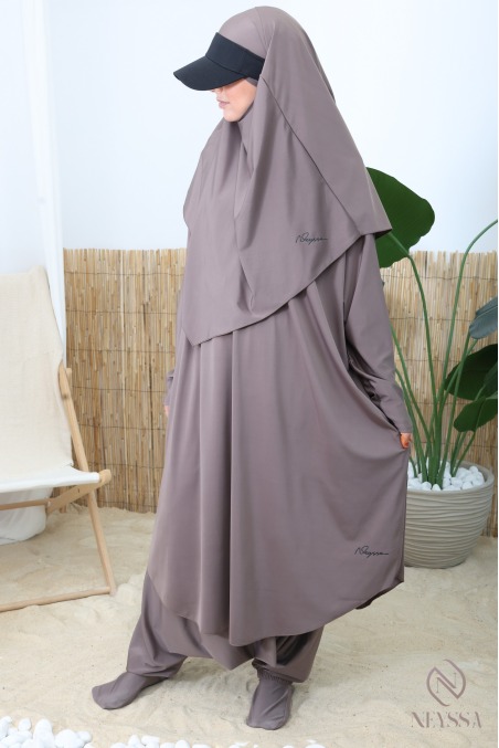 Dark Taupe 3-Piece Swimsuit Jilbab with Harem Pants a Summer Must-Have
