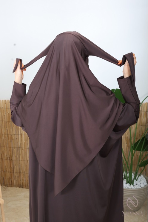 Schokoladenbrauner Burkini-Khimar zum Überziehen, aus Badestoff