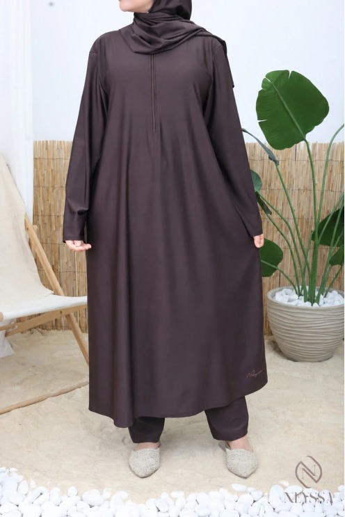 Burkini 4 pièces tunique longue zippée avec palazzo + hijab