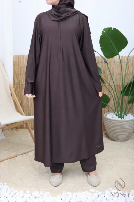 4-Piece Burkini Set: Long Zip-Up Tunic with Palazzo Pants + Hijab