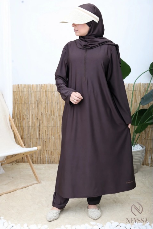 4-Piece Burkini Set: Long Zip-Up Tunic with Palazzo Pants + Hijab