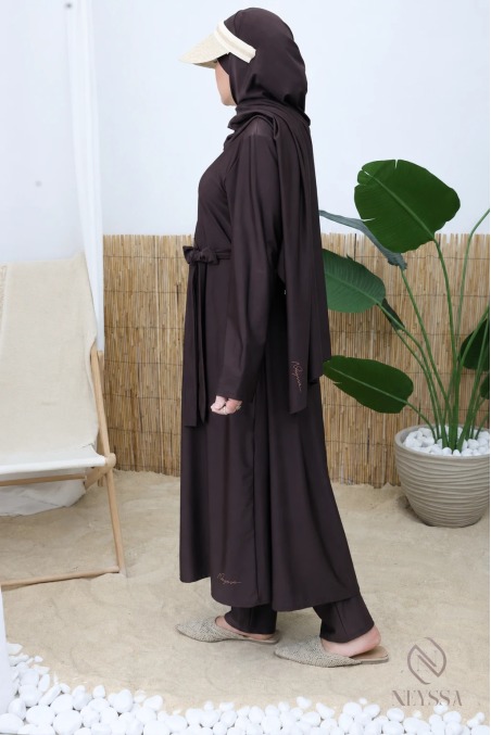 Burkini 4 pièces tunique longue zippée avec palazzo + hijab