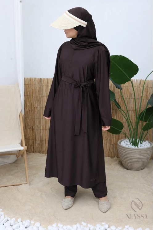 4-Piece Burkini Set: Long Zip-Up Tunic with Palazzo Pants + Hijab