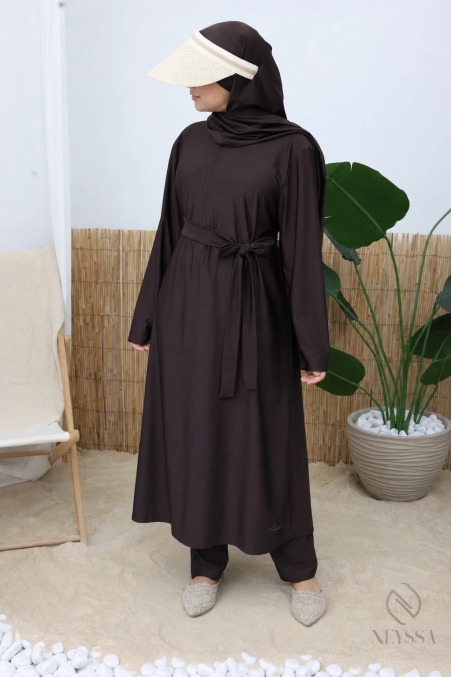 4-Piece Burkini Set: Long Zip-Up Tunic with Palazzo Pants + Hijab