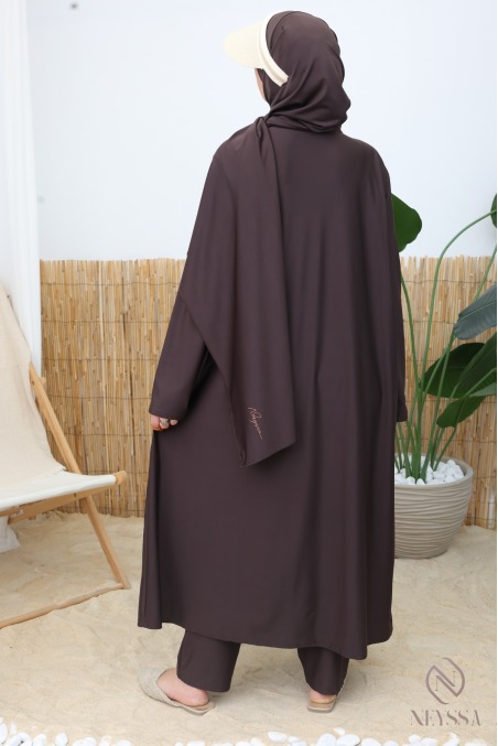 4-Piece Burkini Set: Long Zip-Up Tunic with Palazzo Pants + Hijab