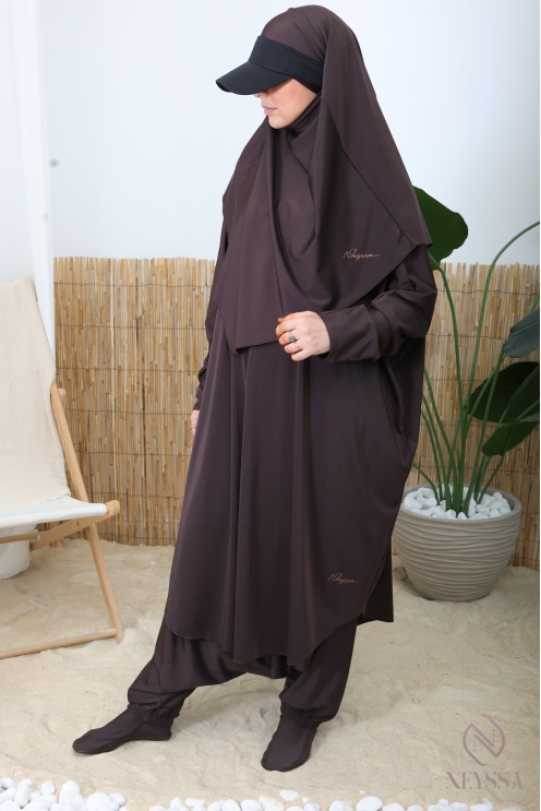 Jilbab de bain chocolat avec sarouel ample by neyssa