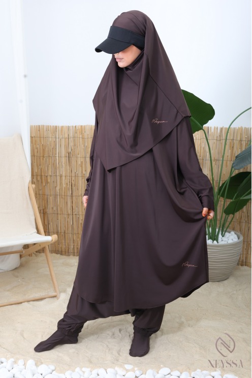 Schokoladenbrauner Bade-Jilbab mit weitem Sarouel von Neyssa