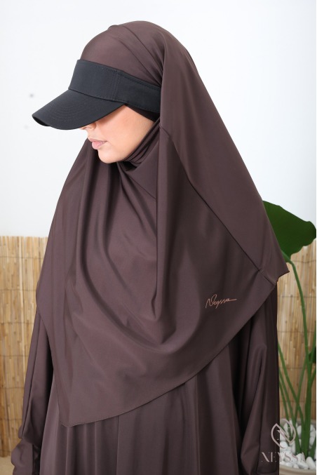Schokoladenbrauner Bade-Jilbab mit weitem Sarouel von Neyssa