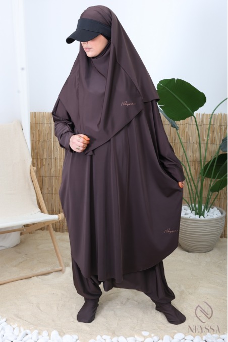 Jilbab de bain chocolat avec sarouel ample by neyssa