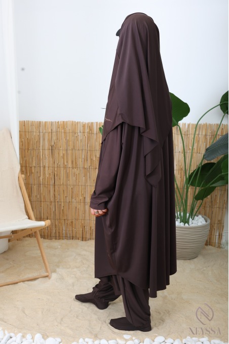 Schokoladenbrauner Bade-Jilbab mit weitem Sarouel von Neyssa