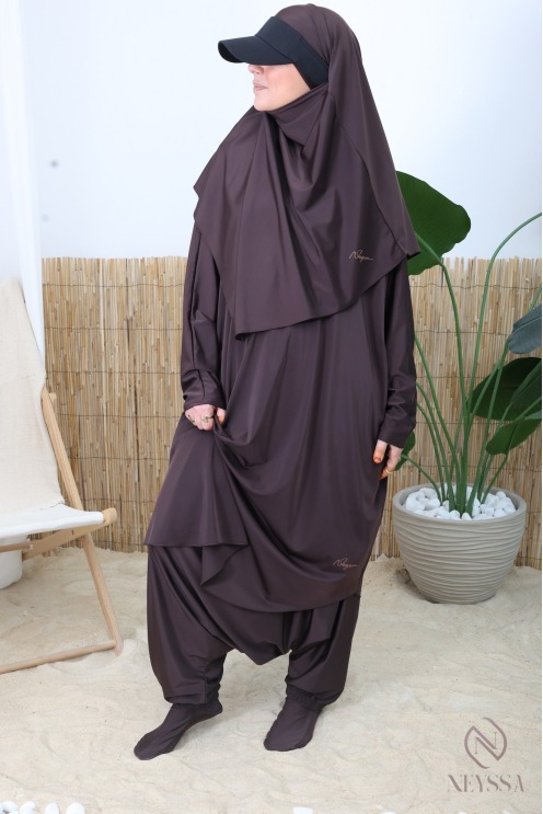 Jilbab de bain chocolat avec sarouel ample by neyssa