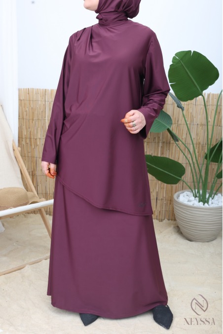 3-Piece Fig-Print Burkini with Long Skirt in Neyssa Water-Repellent
