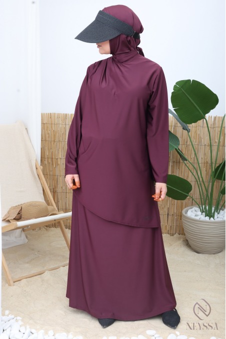 Burkini figue 3 pièces avec jupe longue tissu hydrofuge neyssa