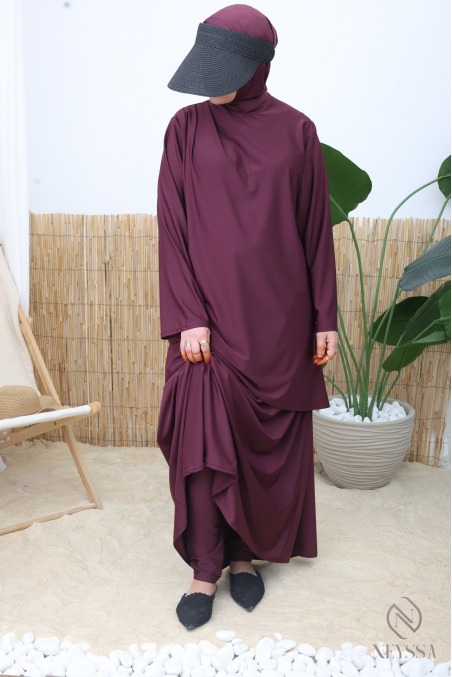 Burkini figue 3 pièces avec jupe longue tissu hydrofuge neyssa