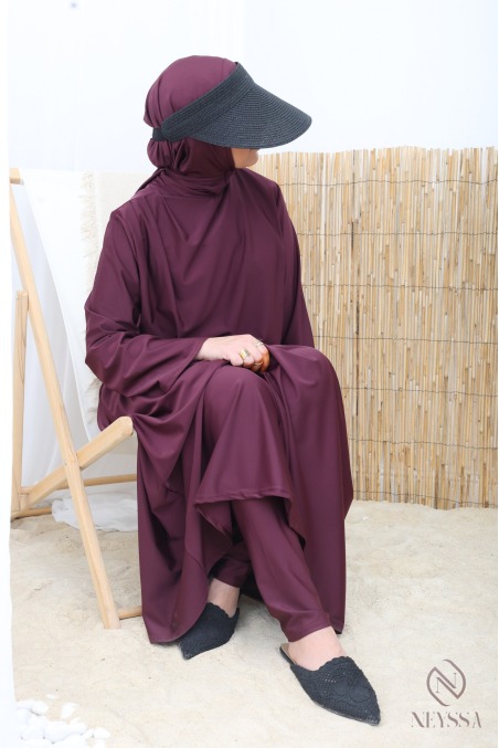 Burkini figue 3 pièces avec jupe longue tissu hydrofuge neyssa