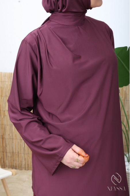 Burkini figue 3 pièces avec jupe longue tissu hydrofuge neyssa