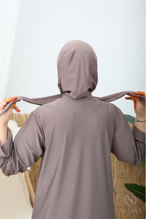 Burkini avec jupe longue tissu maillot de bain Taupe foncé